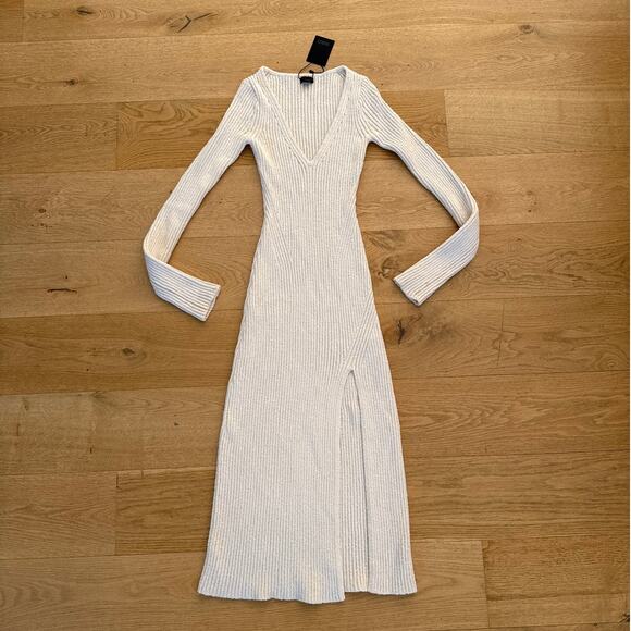 NBD x Marianna Hewitt Saskia Boucle Midi Dress with Slit in Ivory Cream - Picture 1 of 5